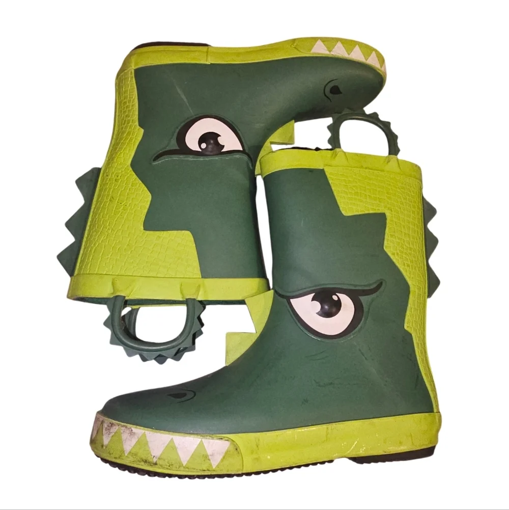Members Mark Kids Green Dinosaur Rain Boots with Lime Accents